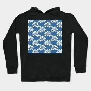 Blue White Tropical Leaf Pattern Hoodie